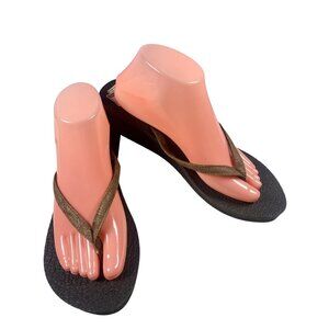 New Sanuk Women's 11 Yoga Mat Wedge Thin Strap Flip Flops Brown